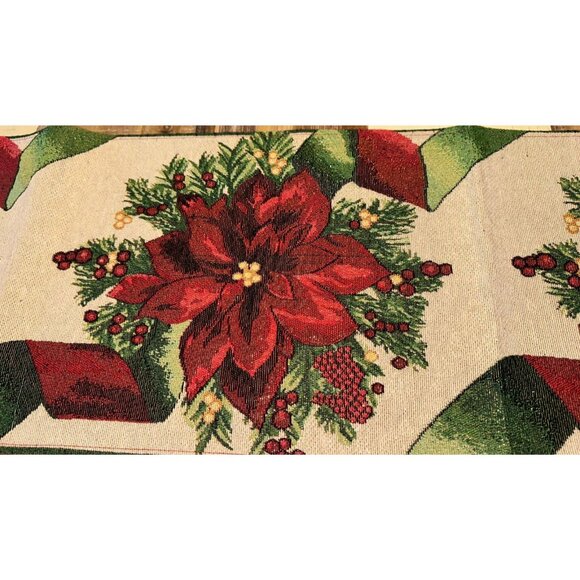 Christmas tapestry Linens 4 Placematt  1 Runner 1 tablecloth poinsettia plaid - Picture 16 of 16
